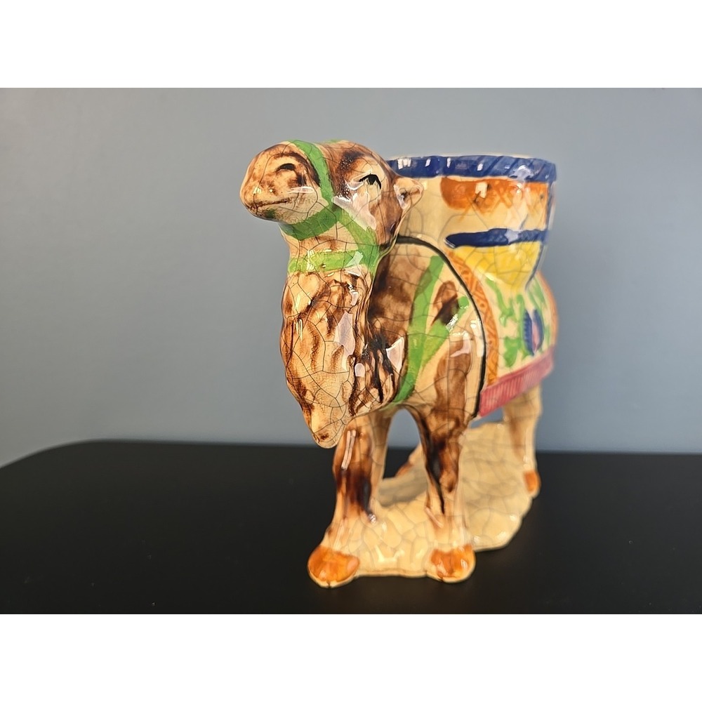 Vtg Japan Crackle Glaze Camel Planter Candle Holder - Middle Eastern Dromedary - Picture 2 of 16
